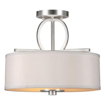 Three Light Brushed Nickel Fabric Shade Drum Shade Semi-Flush Mount